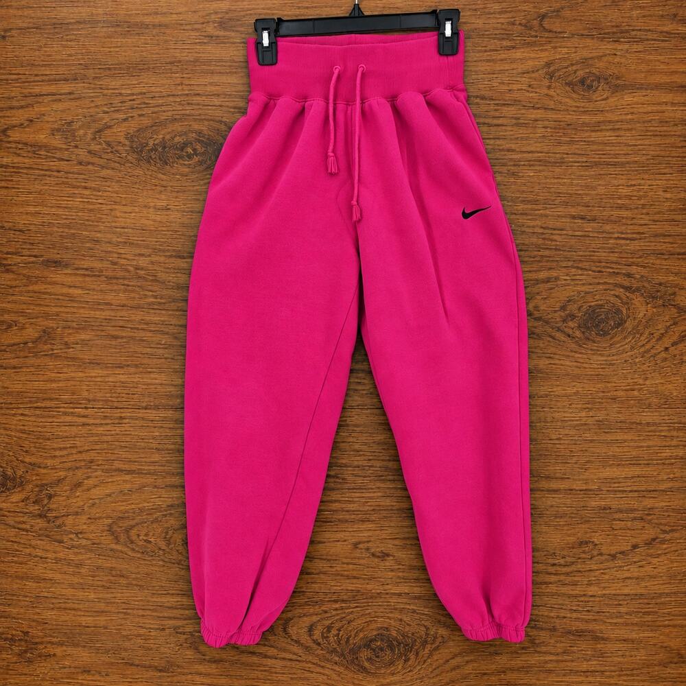 Nike Phoenix Fleece Women's XS Fireberry Pink High Rise Oversized Jogger Pants